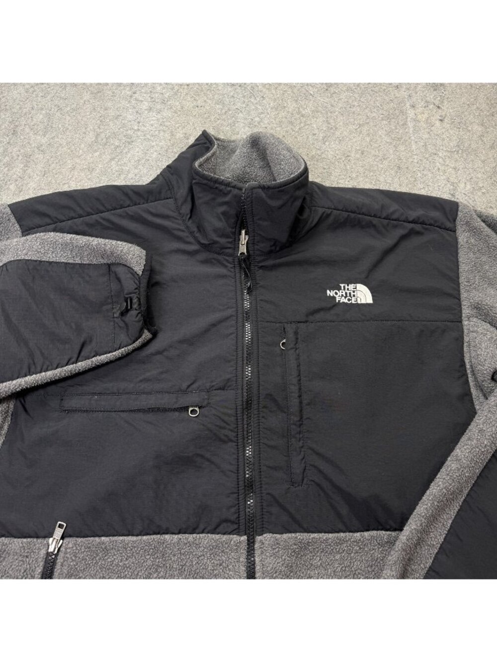 North Face Denali Jacket Men L Black Gray Fleece Colorblock Full Zip